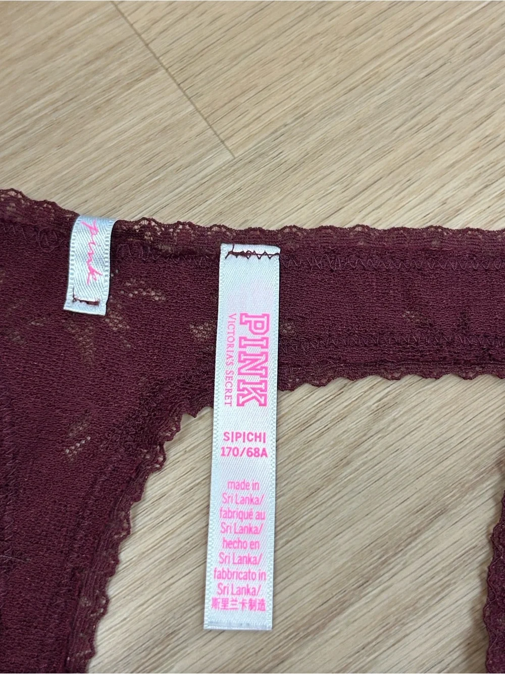 PINK Victoria’s Secret Double Strap Lace Thong Panty S
